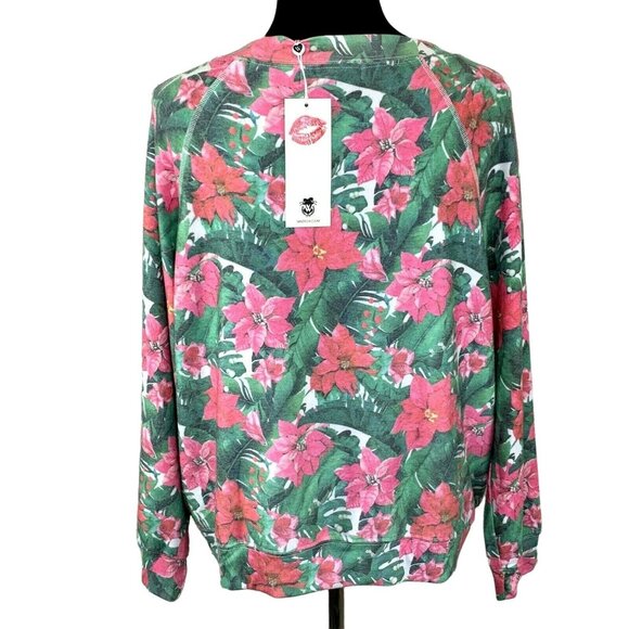 Wildfox Poinsettia Floral Christmas Sweater S Oversized Top Flower Muted NWT - Picture 4 of 6